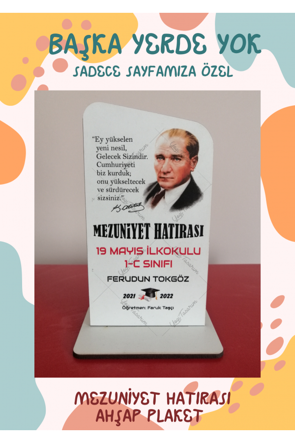 Mezuniyet Hatırası Atatürk Baskılı Ahşap Plaket