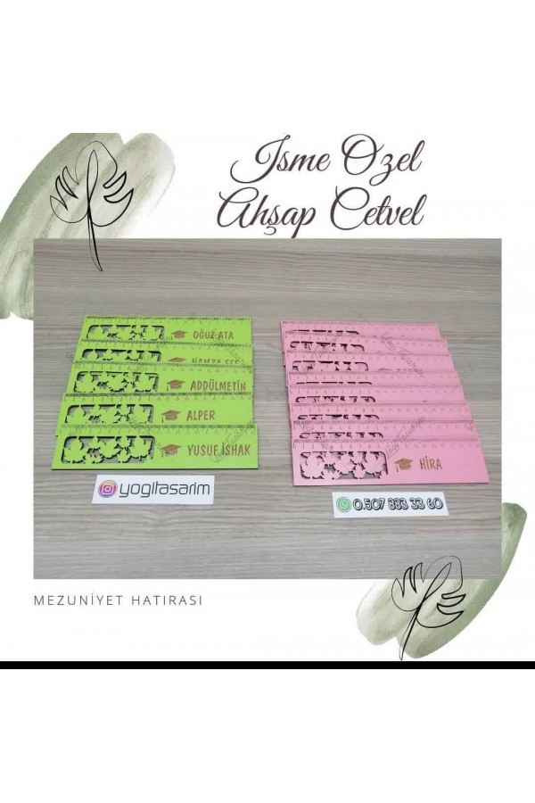 Kepli İsme Özel Baskılı Ahşap Cetvel