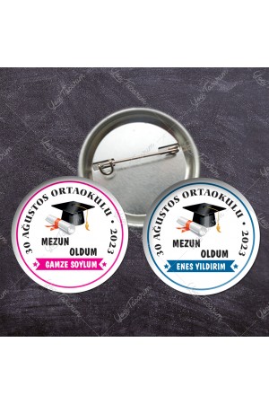 Kepli Mezun Oldum İsme Özel İğneli Rozet