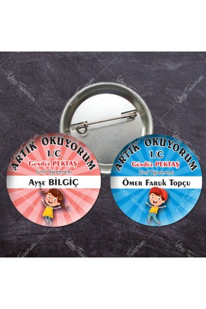 Pembe - Mavi Renk Temalı Artık Okuyorum İğneli Rozet