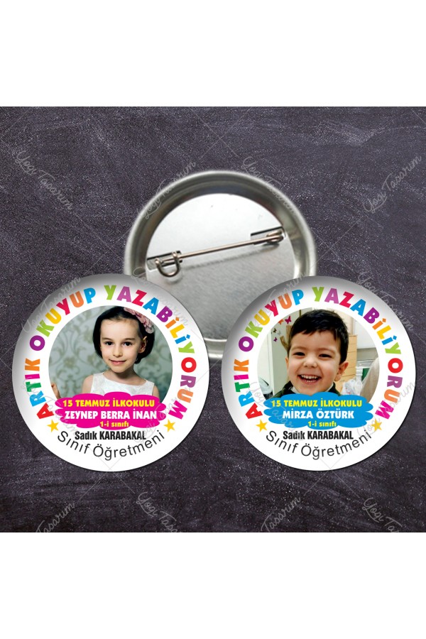Rengarenk Temalı Artık Okuyup yazabiliyorum İğneli Rozet