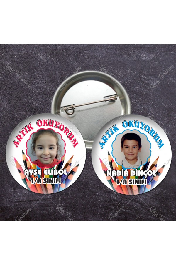 Renkli Kalem Temalı Artık Okuyorum İğneli Rozet