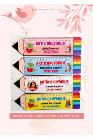 Kalem Model Ahşap Cetvelli Kitap Ayracı