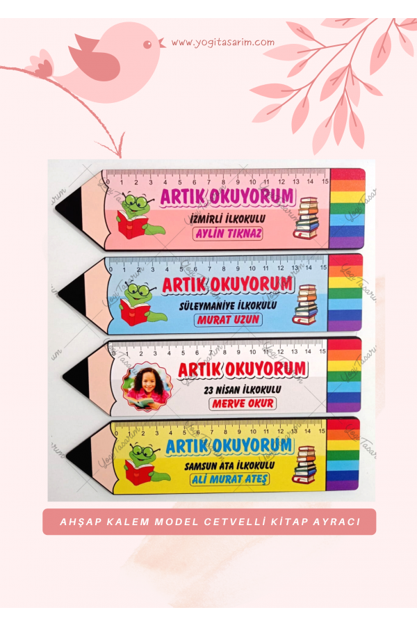 Kalem Model Ahşap Cetvelli Kitap Ayracı