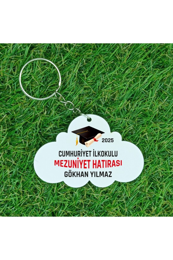İsme Özel Ahşap Kepli Yuvarlak Mezuniyet Anahtarlık