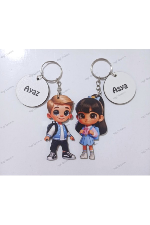 İsme Özel Baskılı Kız Erkek Çocuk Ahşap Anahtarlık