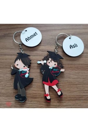 Kepli Kız Erkek Çocuk Ahşap Mezuniyet Anahtarlık 