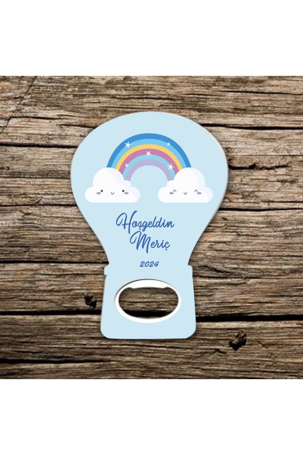 İsme Özel Hoş Geldin Erkek Bebek Gökkuşağı Temalı Balon Açacak Magnet