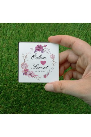İsme Özel Pembe Pudra Çiçekli Ahşap Magnet