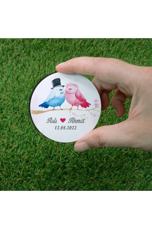 Mavi Pembe Kuş Temalı Ahşap Magnet