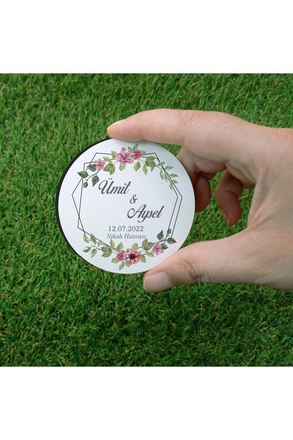 Nikah Hatırası Çiçekli Ahşap Magnet