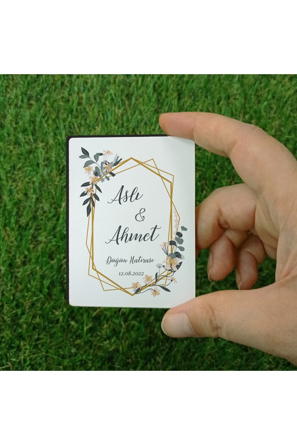 Sarı Çiçekli Düğün Hatırası Ahşap Magnet