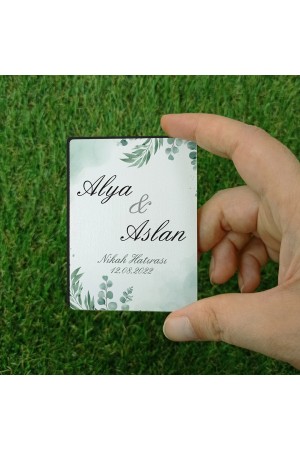 Yaprak Temalı Nikah Hatırası Ahşap Magnet